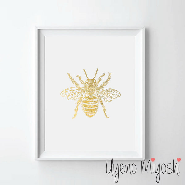 Vintage Bee Gold Foil Print – Uyeno Miyoshi